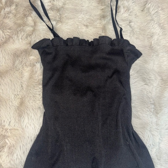 Black Ribbed Ruffle Trim Cami top - Picture 3 of 3